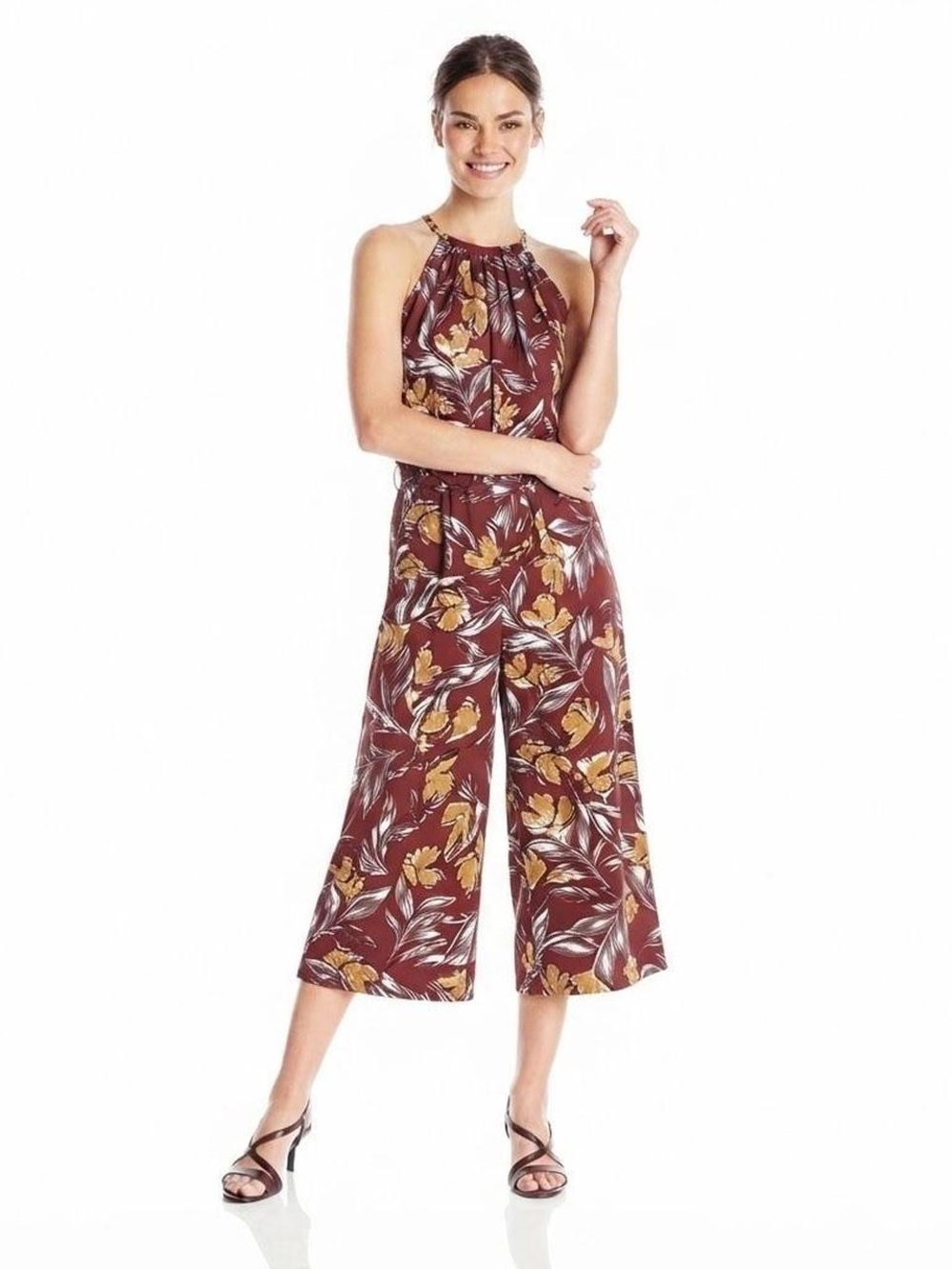 Maggy London Floral Wide-Leg Jumpsuit in Red Size 8